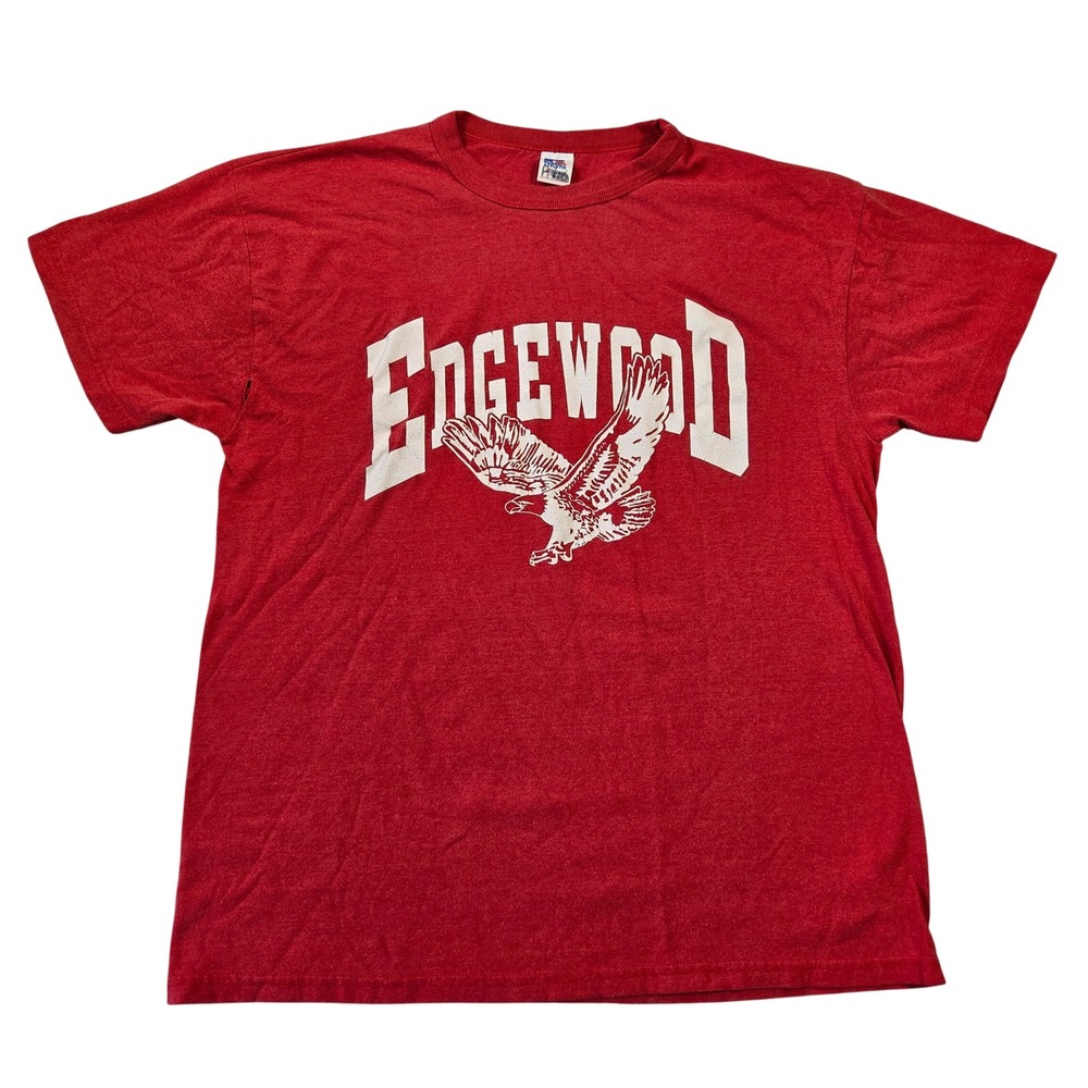 Vintage Russell Athletic Edgewood Eagles Graphic T-Shirt Mens M Red Tee Retro